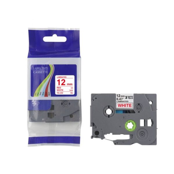 Label Tape Compatible with Brother TZ232\TZe-232 P-Touch Laminated 12MM x 8M (Red on White) - Image 2