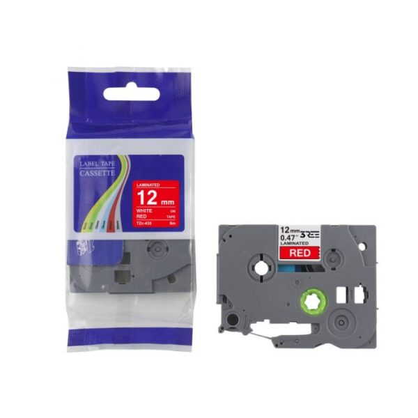 Label Tape Compatible with Brother TZ435\TZe-435 P-Touch Laminated 12MM x 8M (White on Red) - Image 2