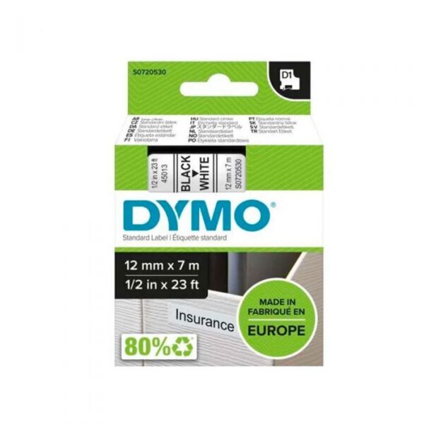 DYMO 45013 12mm Black on white 12mm gloss D1 tape S0720530