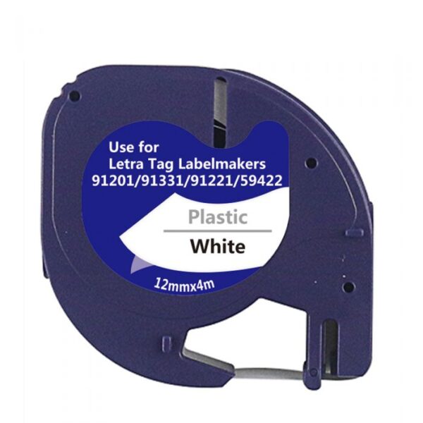 Compatible Dymo 91201 (S0721610) Black on White LetraTag Label Plastic Tape 12mm x 4m