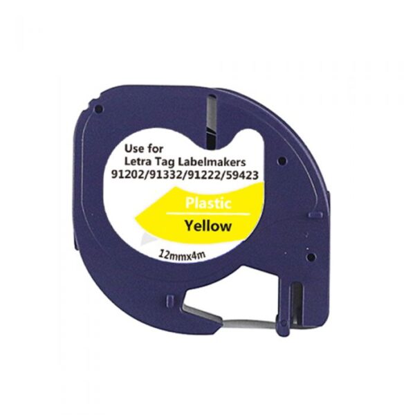 Compatible Dymo 91202 (S0721620) Black on Yellow LetraTag Label Plastic Tape 12mm x 4m