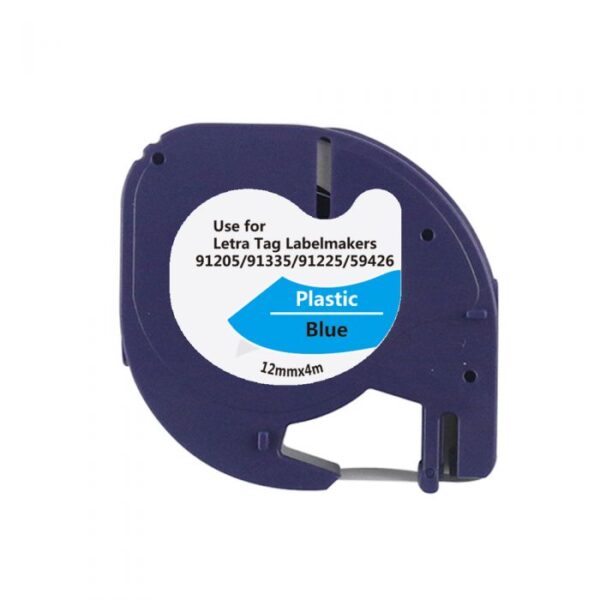 Compatible Dymo 91205 (S0721650) Black on Blue LetraTag Label Plastic Tape 12mm x 4m