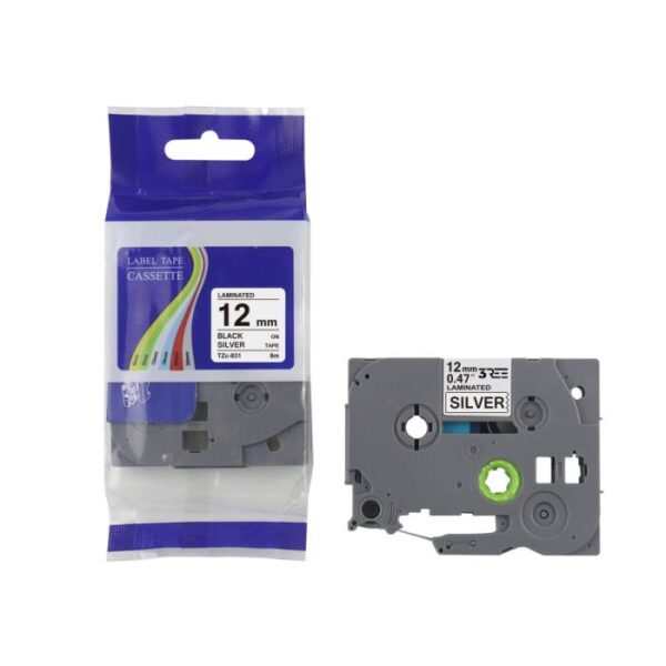 Label Tape Compatible with Brother TZ931\TZe-931 P-Touch Laminated 12MM x 8M (Black on Silver) - Image 2