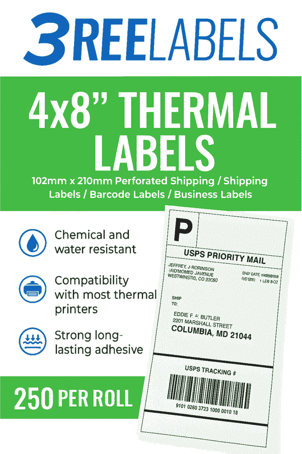 4x8 Shipping Labels—Direct Thermal 102X210mm Labels 250/Roll