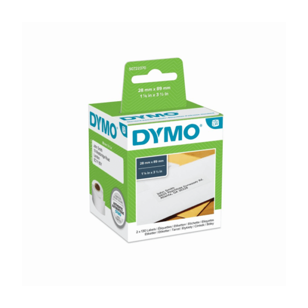 Dymo 99010 (S0722370) Original Address Labels 89mm x 28mm Twinpack (130 Labels)