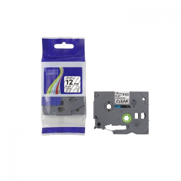 Label Tape Compatible with Brother TZ131\TZe-131 P-Touch Laminated 12MM x 8M (Black on Clear)